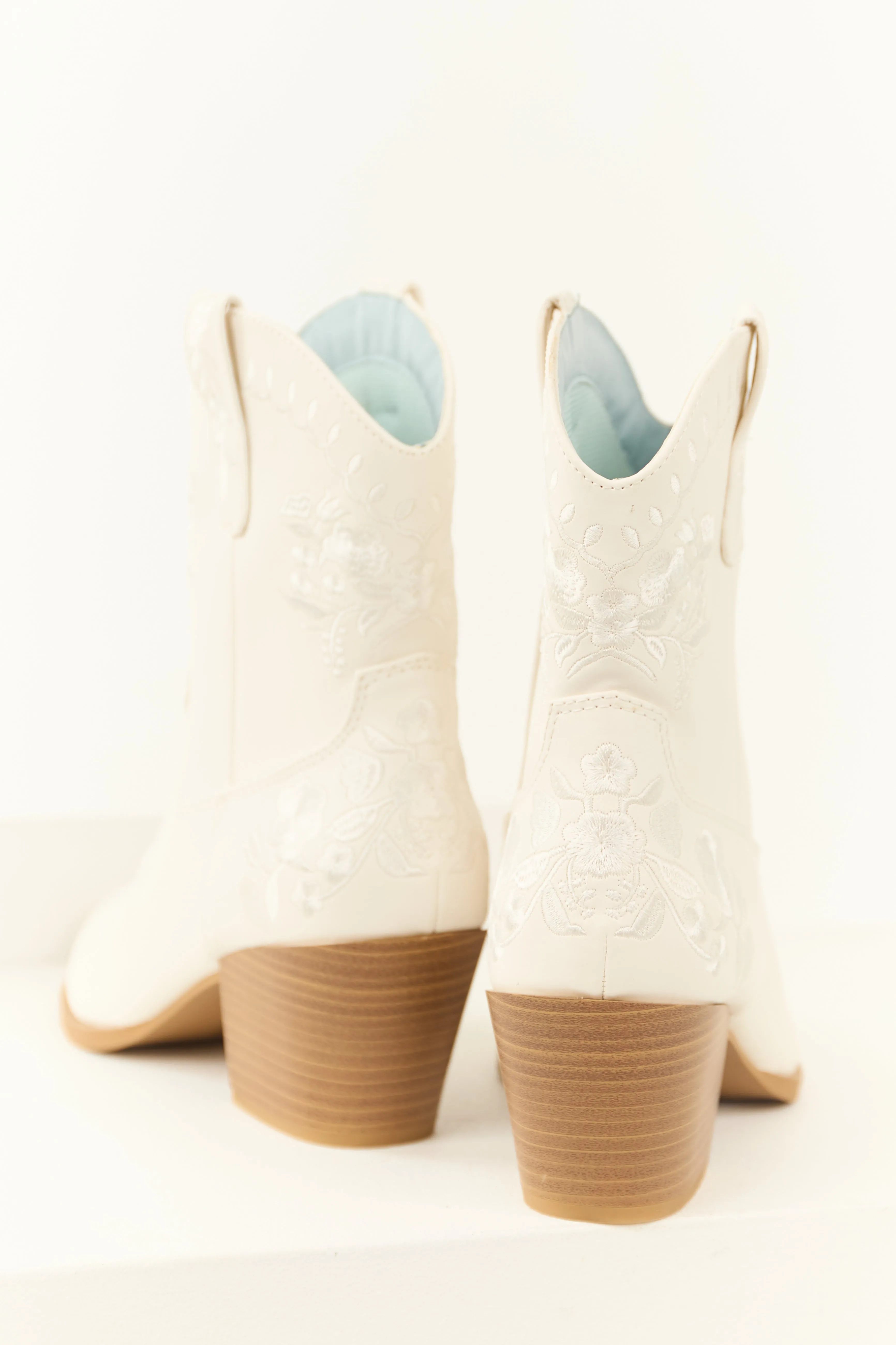 White Floral Embroidered Stacked Heel Booties sold by Lime Lush product image thumbnail 3