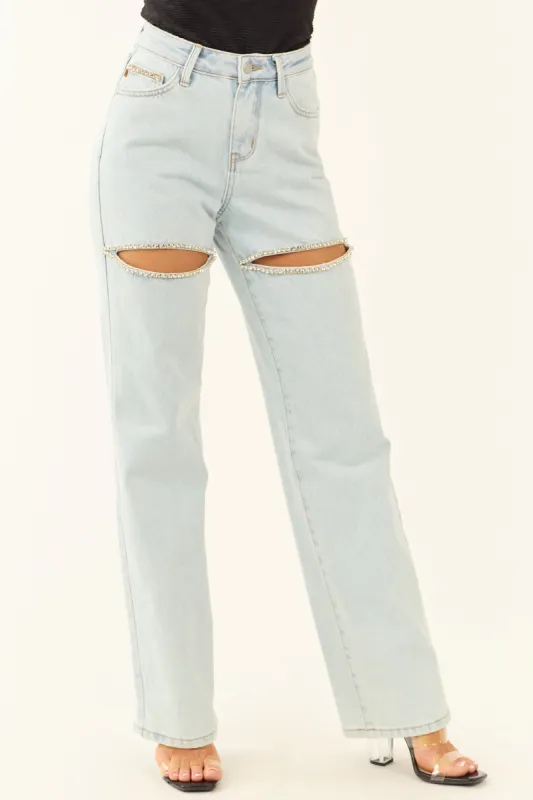 Judy Blue Rhinestone Slit Stretchy Straight Jeans sold by Lime Lush