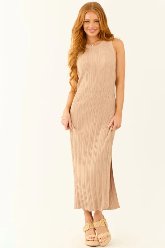 Latte Halter Neck Bodycon Ribbed Knit Midi Dress sold by Lime Lush