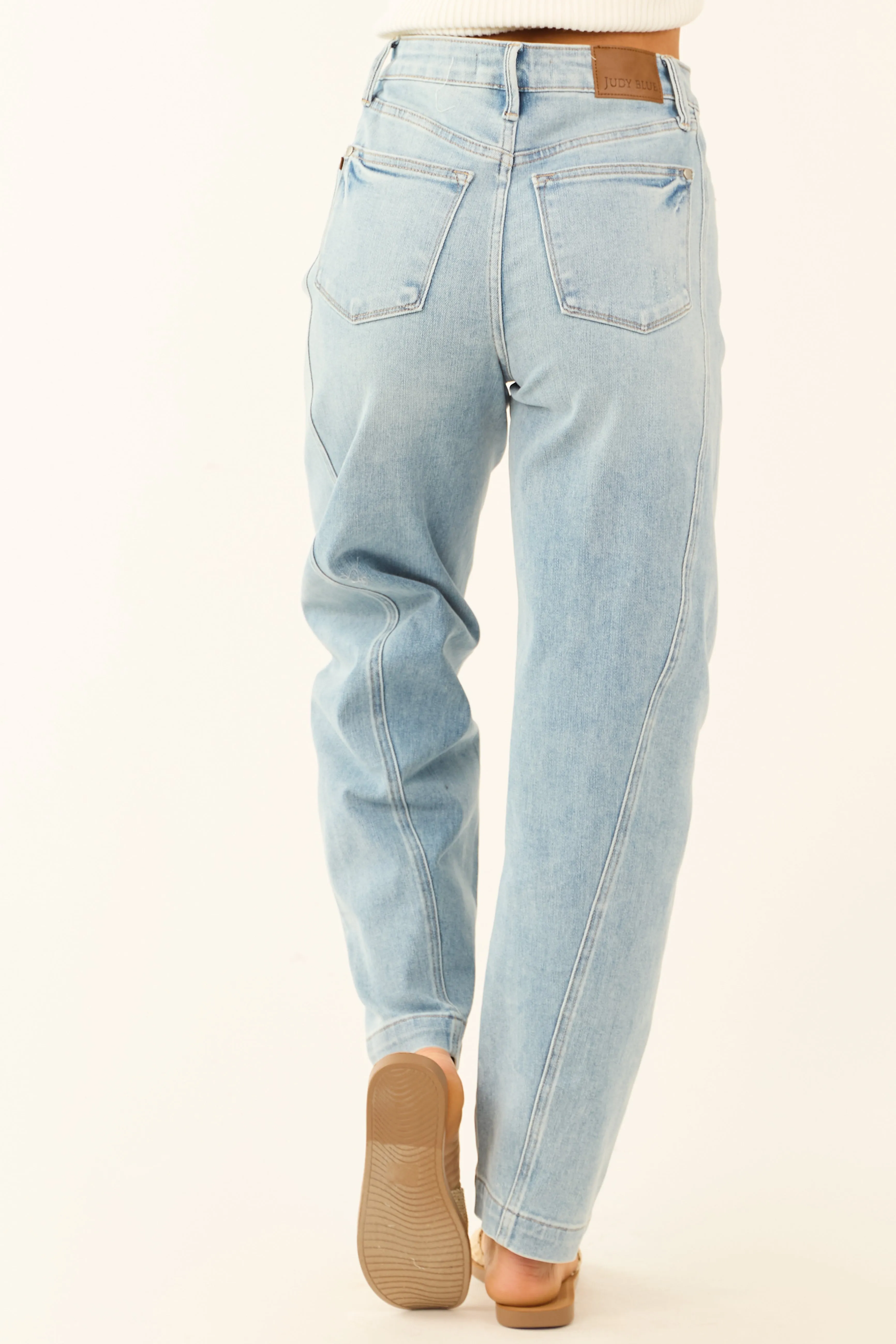Judy Blue Light Wash Panel Stretchy Barrel Jeans sold by Lime Lush product image thumbnail 4