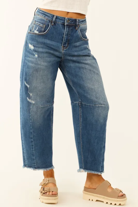 Mica Denim Dark Wash Ankle Stretchy Barrel Jeans sold by Lime Lush