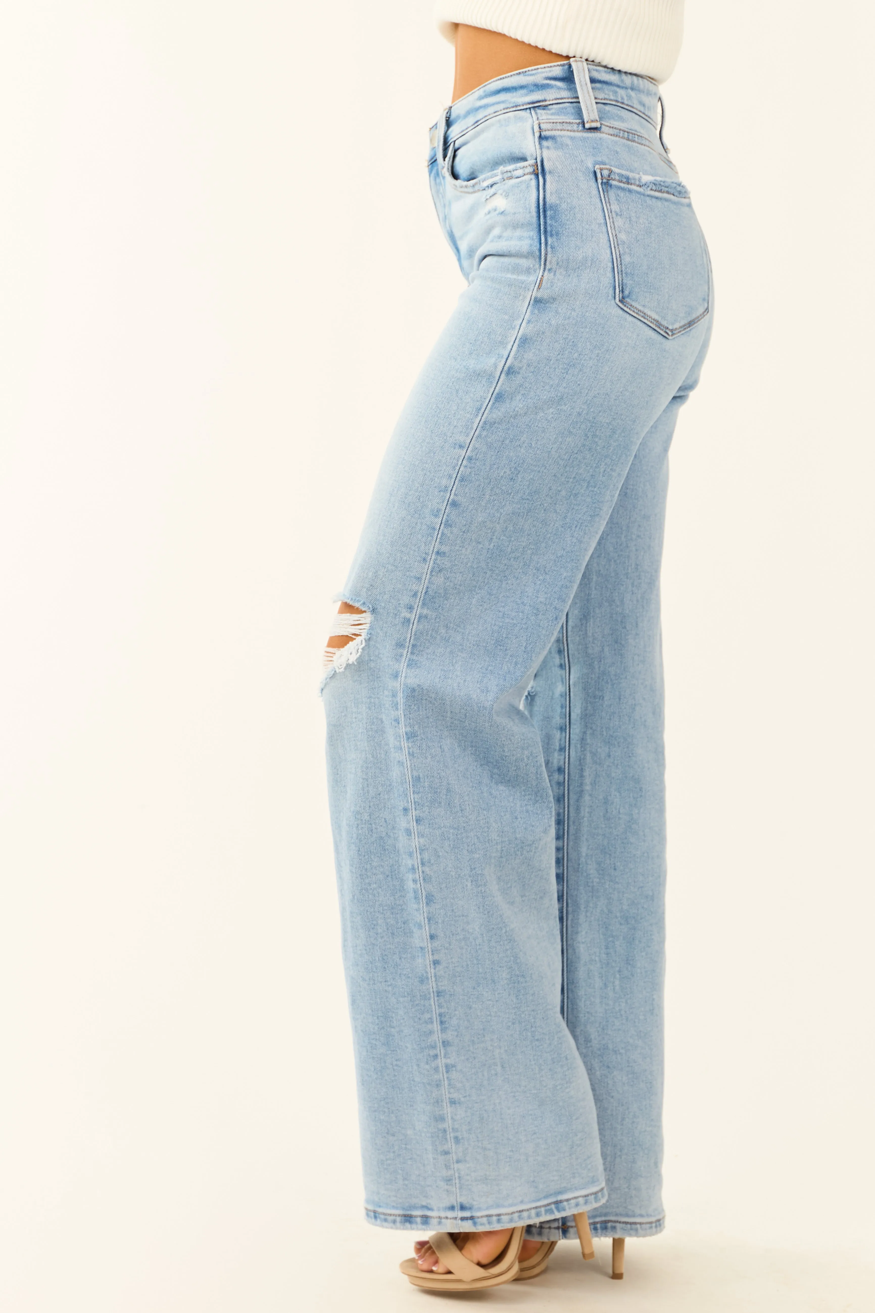 Flying Monkey Distressed Knee Stretchy Wide Leg Jeans sold by Lime Lush product image thumbnail 3
