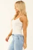 Off White Stretchy Ribbed Knit V Neck Tank Top sold by Lime Lush