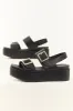 Black Faux Leather Silver Buckle Platform Sandals sold by Lime Lush