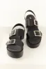 Black Faux Leather Silver Buckle Platform Sandals sold by Lime Lush