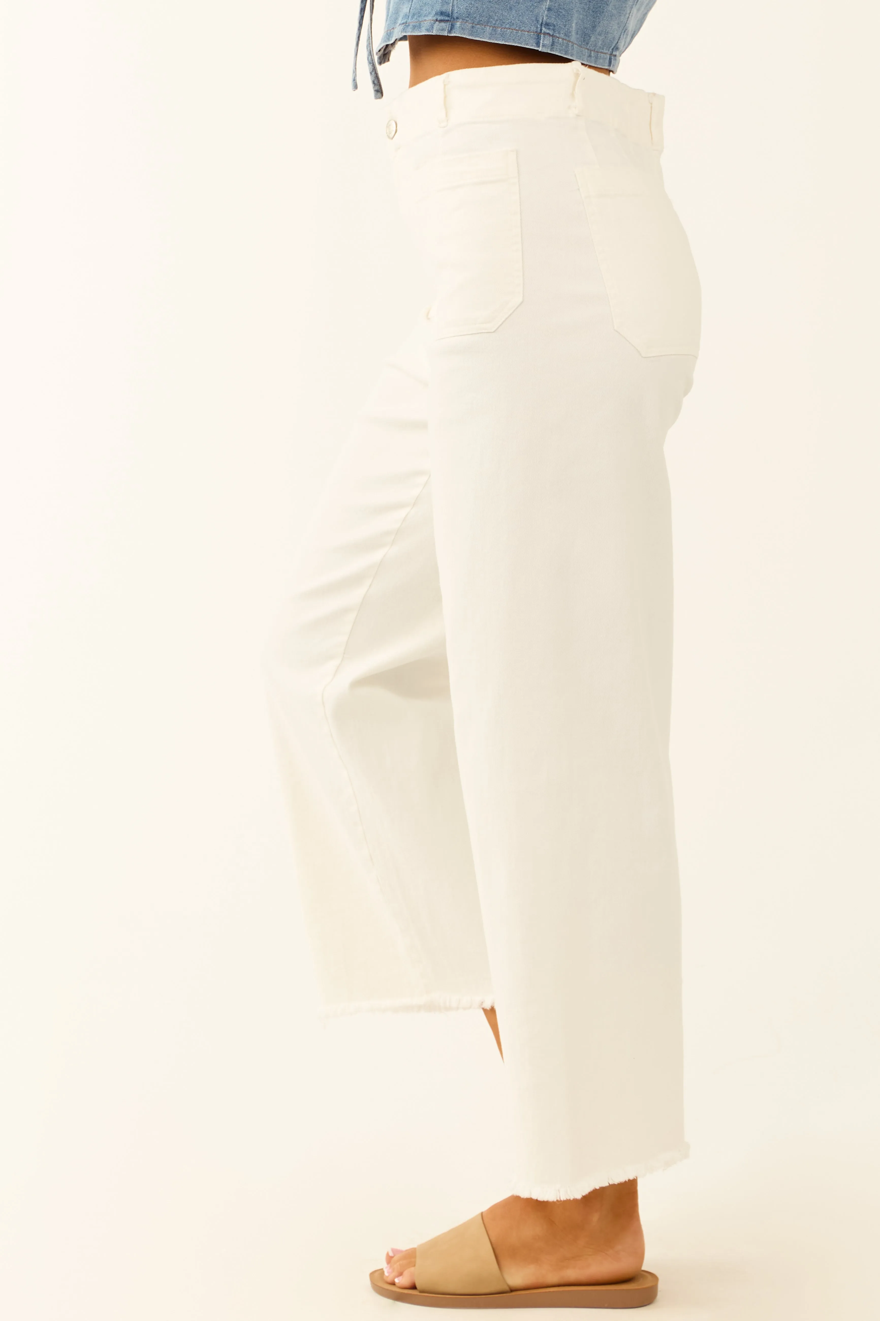 Off White Stretchy Denim Straight Patch Pocket Jeans sold by Lime Lush product image thumbnail 3