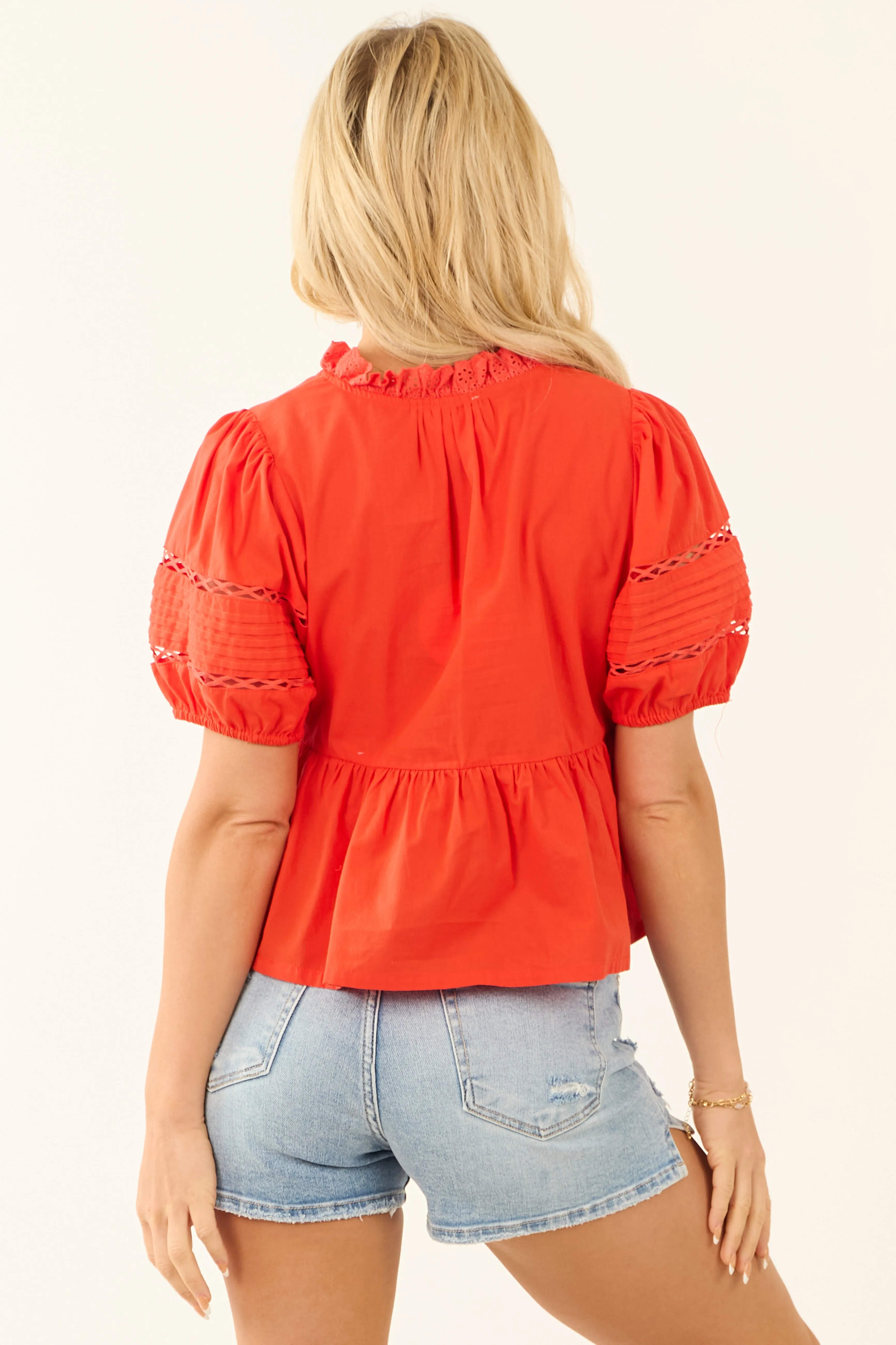 Scarlet Lace Trim Frill Neckline Peplum Blouse sold by Lime Lush product image thumbnail 5