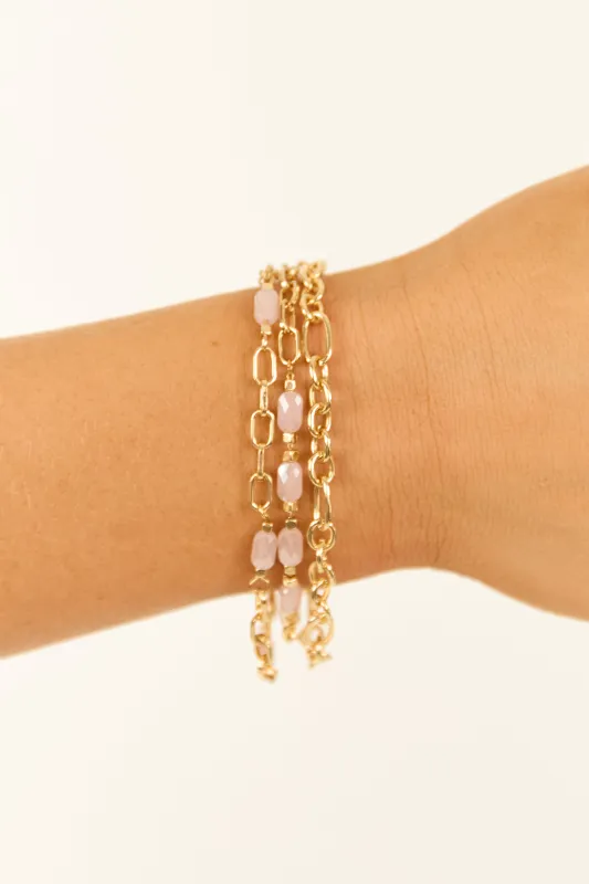 Gold Metallic Layered Rectangle Chain Bracelet sold by Lime Lush