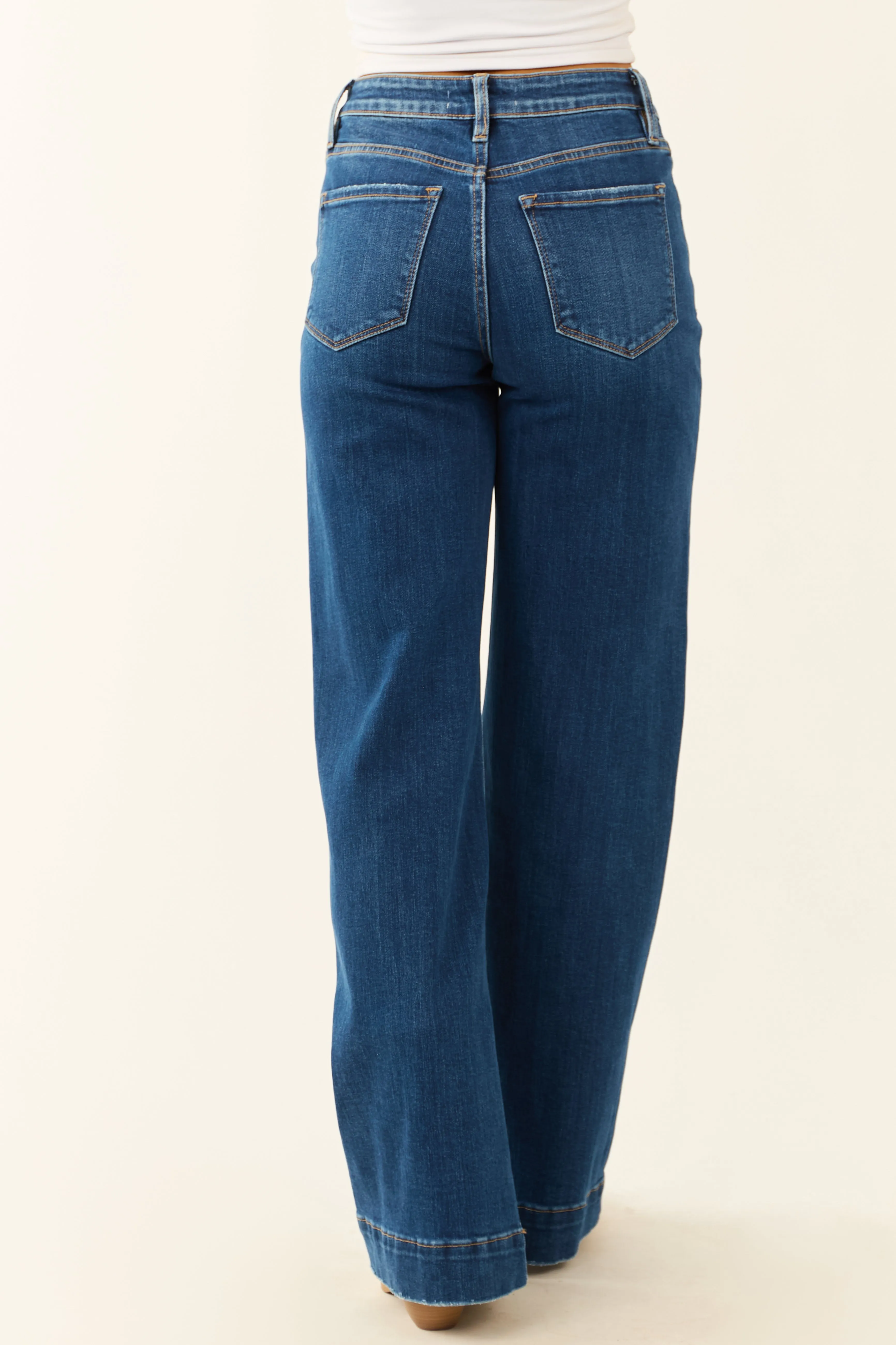 Flying Monkey Dark Wash Wide Leg Stretchy Jeans sold by Lime Lush product image thumbnail 4