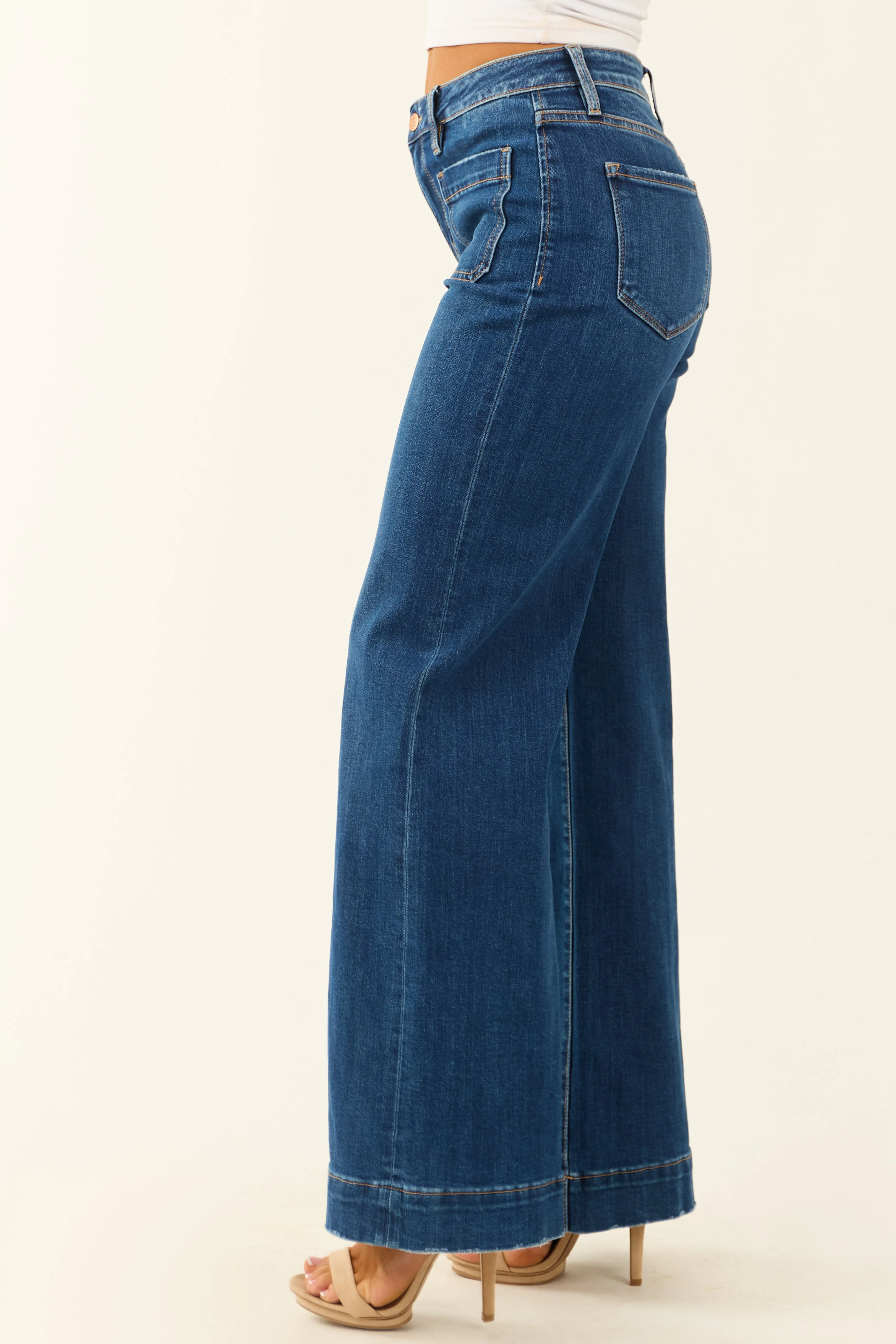 Flying Monkey Dark Wash Wide Leg Stretchy Jeans sold by Lime Lush product image thumbnail 3