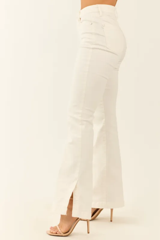 Judy Blue Ivory Stretchy Slit Flare Jeans sold by Lime Lush