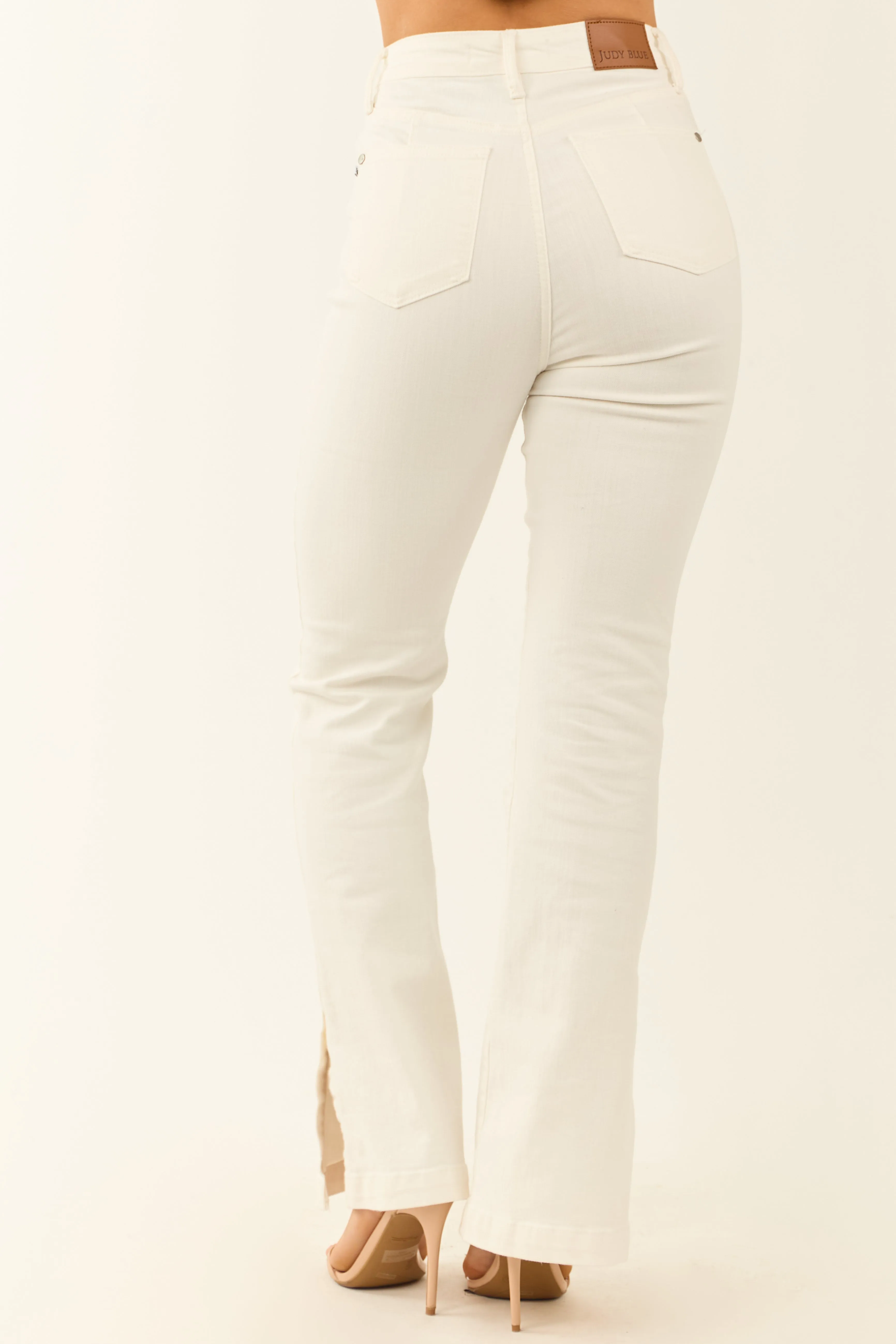 Judy Blue Ivory Stretchy Slit Flare Jeans sold by Lime Lush product image thumbnail 4