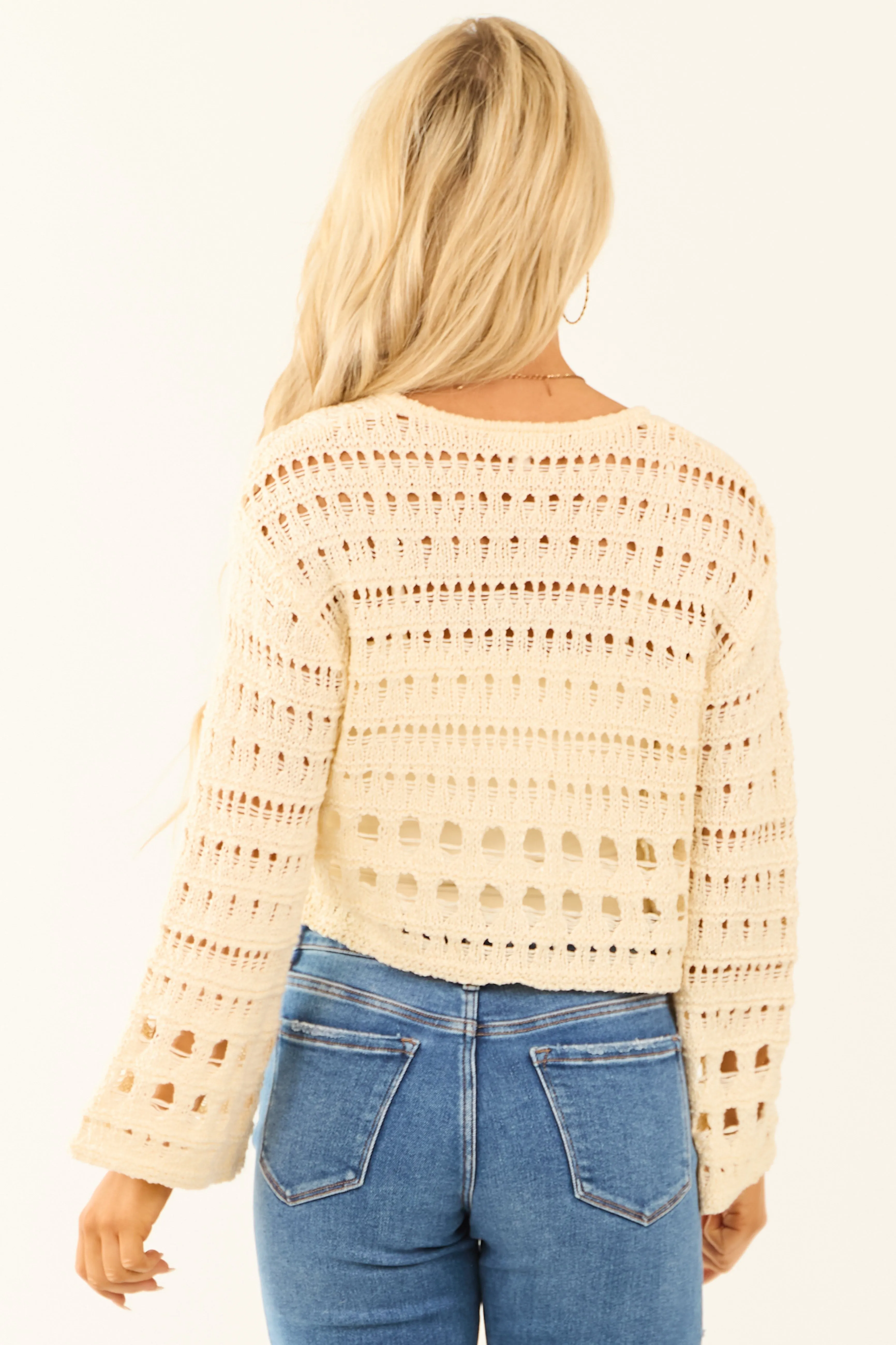 Cream V Neck Flare Sleeve Cropped Sweater sold by Lime Lush product image thumbnail 5