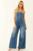 Flying Tomato Medium Denim Wide Leg Buttoned Jumpsuit sold by Lime Lush