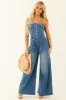 Flying Tomato Medium Denim Wide Leg Buttoned Jumpsuit sold by Lime Lush