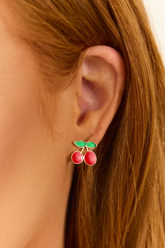Lipstick and Jade Epoxy Cherry Stud Earrings sold by Lime Lush
