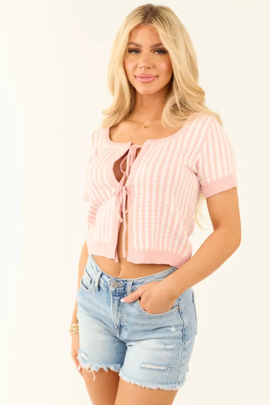 Carnation Tie Front Knitted Zipper Striped Cardigan sold by Lime Lush