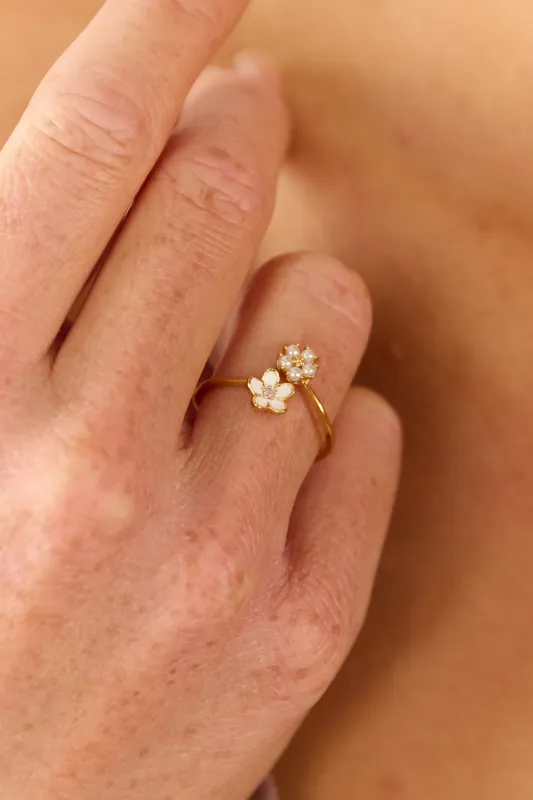 Gold Epoxy Pearl Flower Open Band Ring sold by Lime Lush