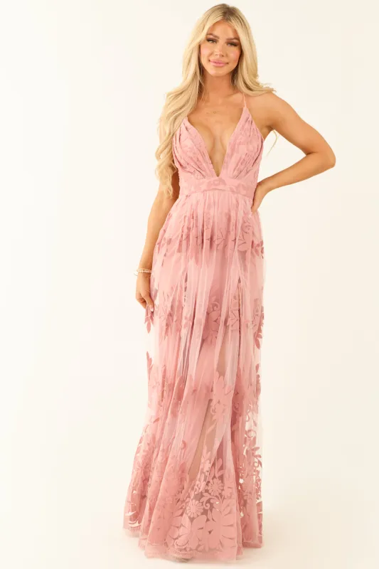 Cherry Blossom Floral Burnout Mesh Maxi Dress sold by Lime Lush