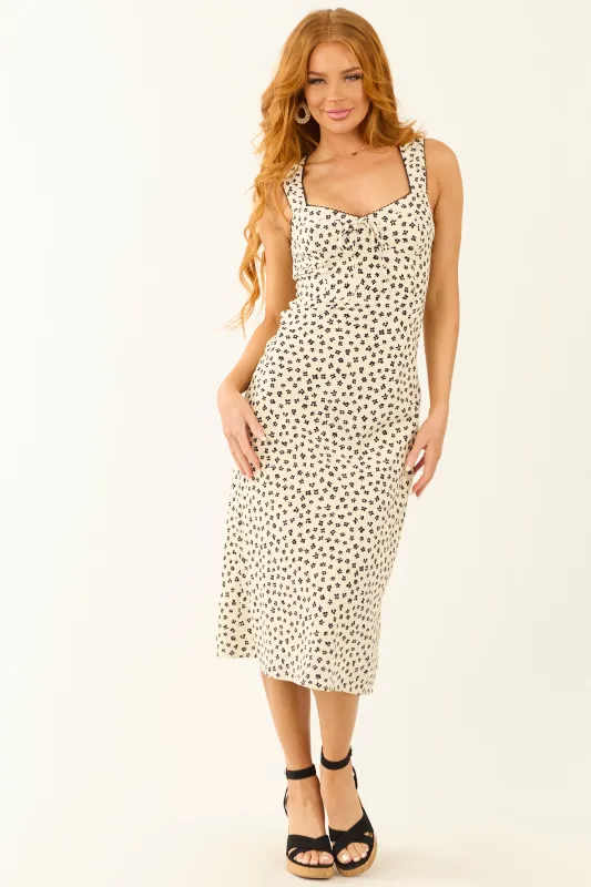 Cream Floral Print Bustier Top Sleeveless Midi Dress sold by Lime Lush