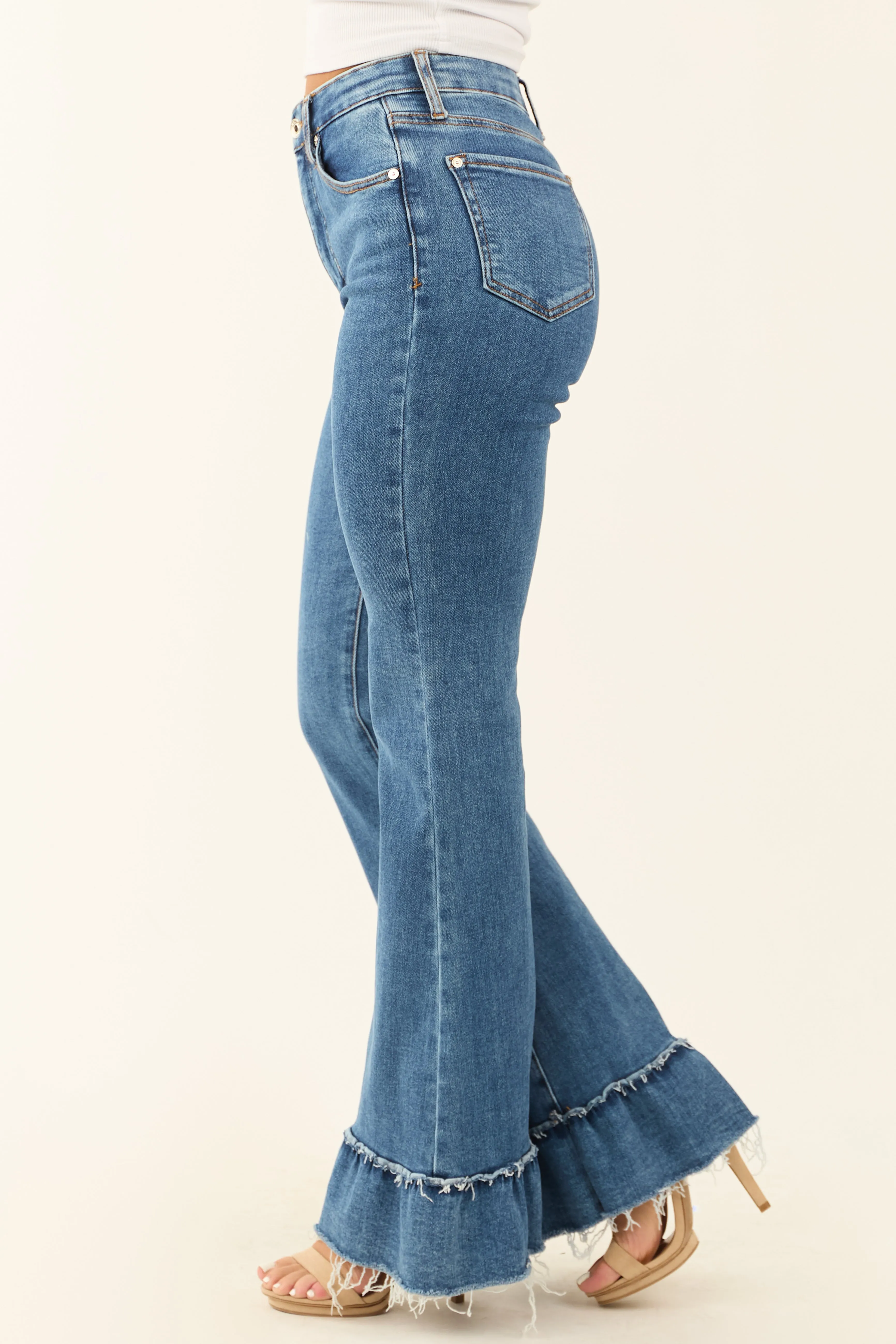 Special A Tummy Control Ruffle Flare Stretchy Jeans sold by Lime Lush product image thumbnail 3