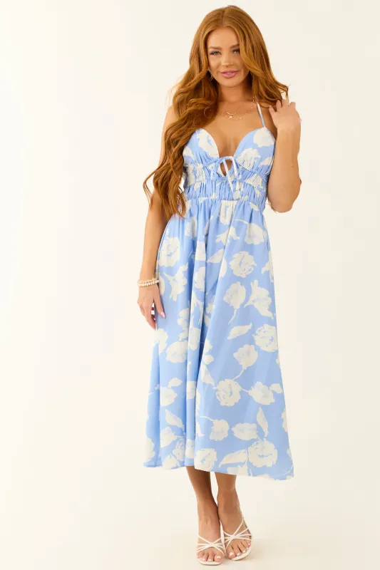 Cornflower Floral Sweetheart Halter Midi Dress sold by Lime Lush
