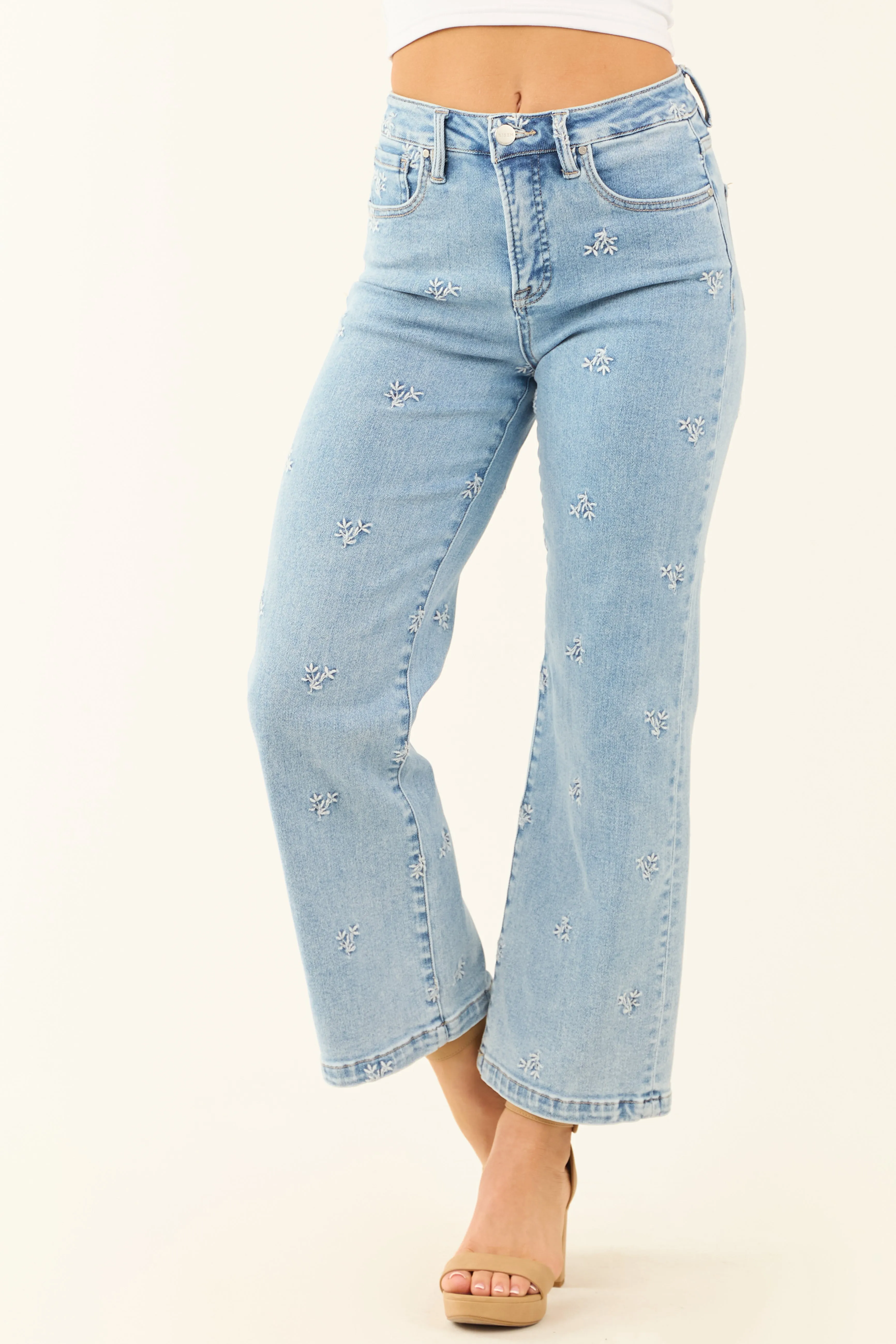 Risen Tummy Control Embroidered Stretchy Jeans sold by Lime Lush