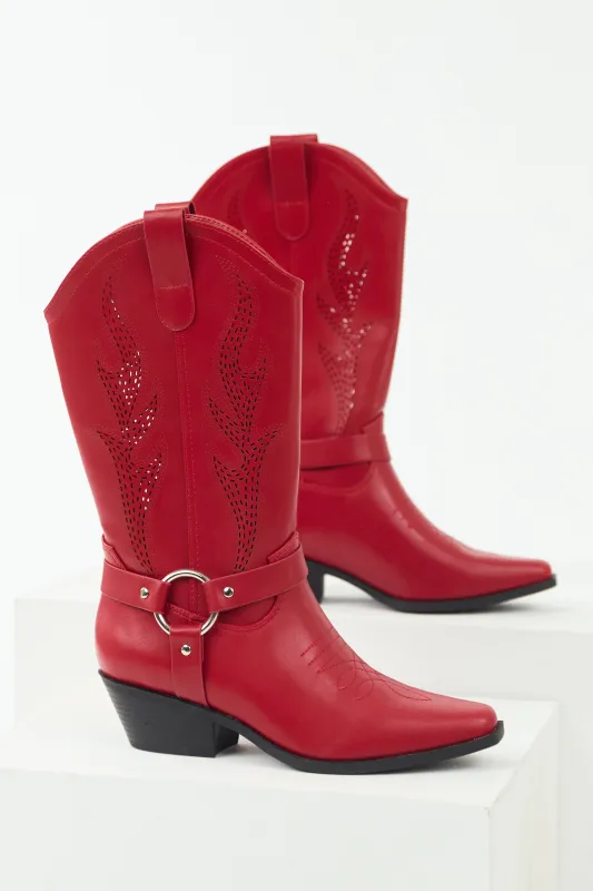 Cherry Embroidered Riding Strap Heeled Boots sold by Lime Lush
