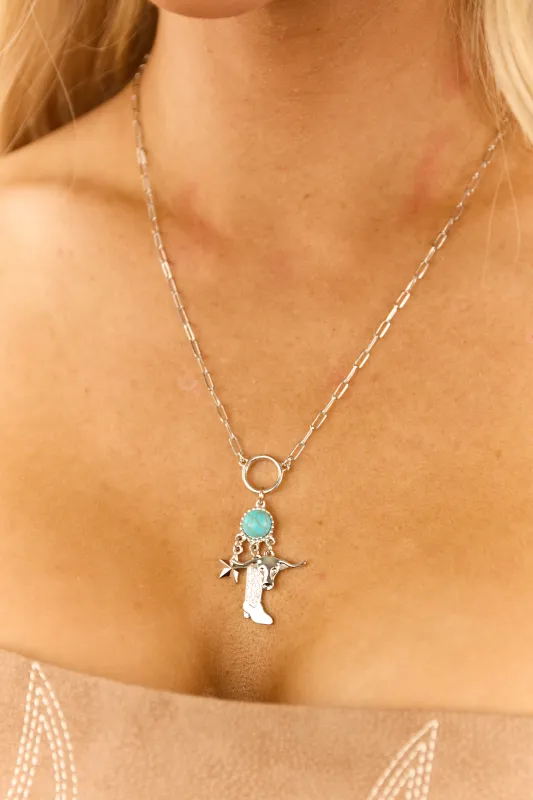 Silver Chain Turquoise and Western Charm Necklace sold by Lime Lush