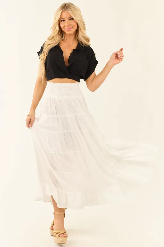 Off White Lightweight Tiered A-Line Maxi Skirt sold by Lime Lush