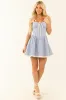Steel Blue Gingham Lace Trim Sleeveless Mini Dress sold by Lime Lush
