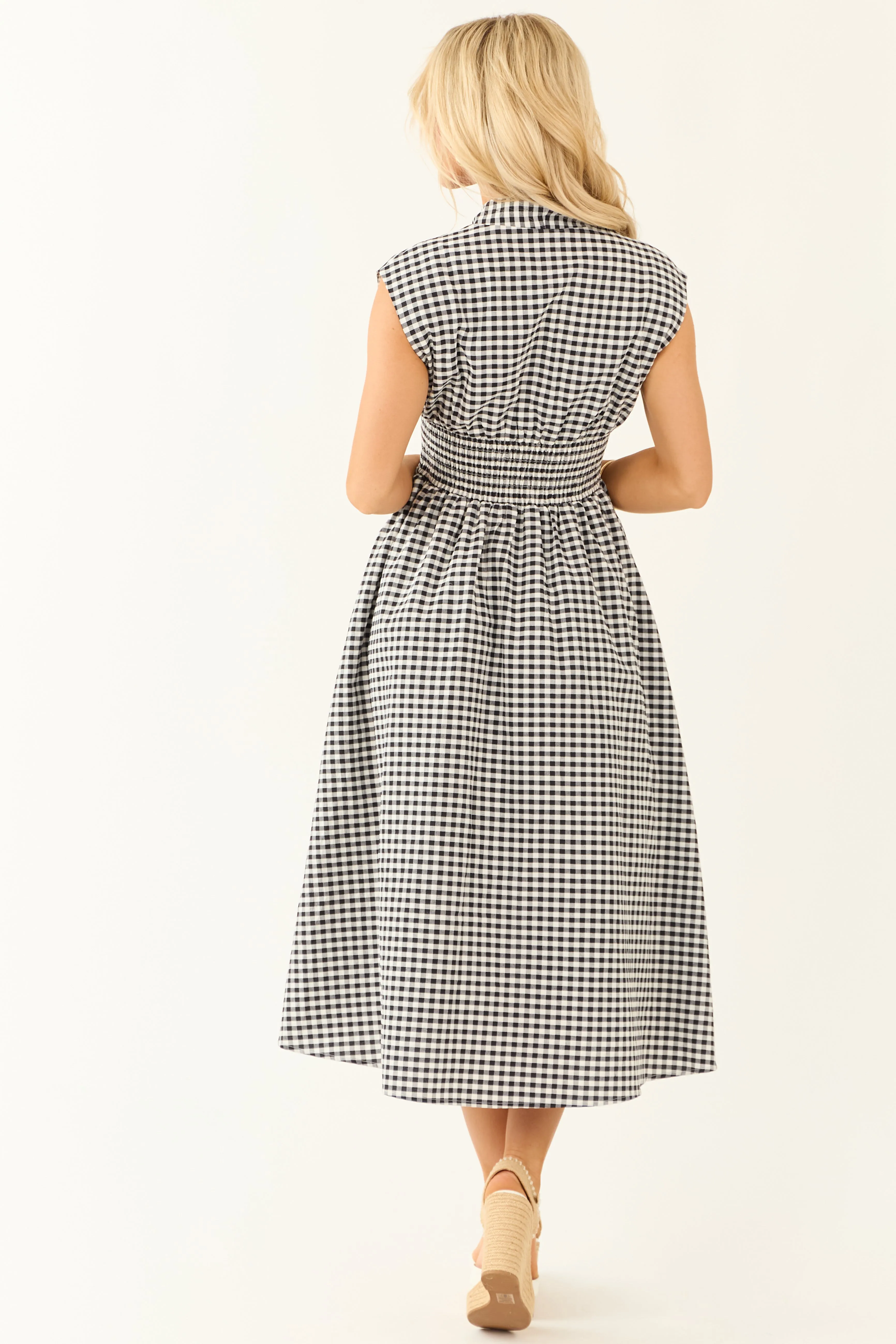 Black and White Gingham Zip Up Sleeveless Midi Dress sold by Lime Lush product image thumbnail 5