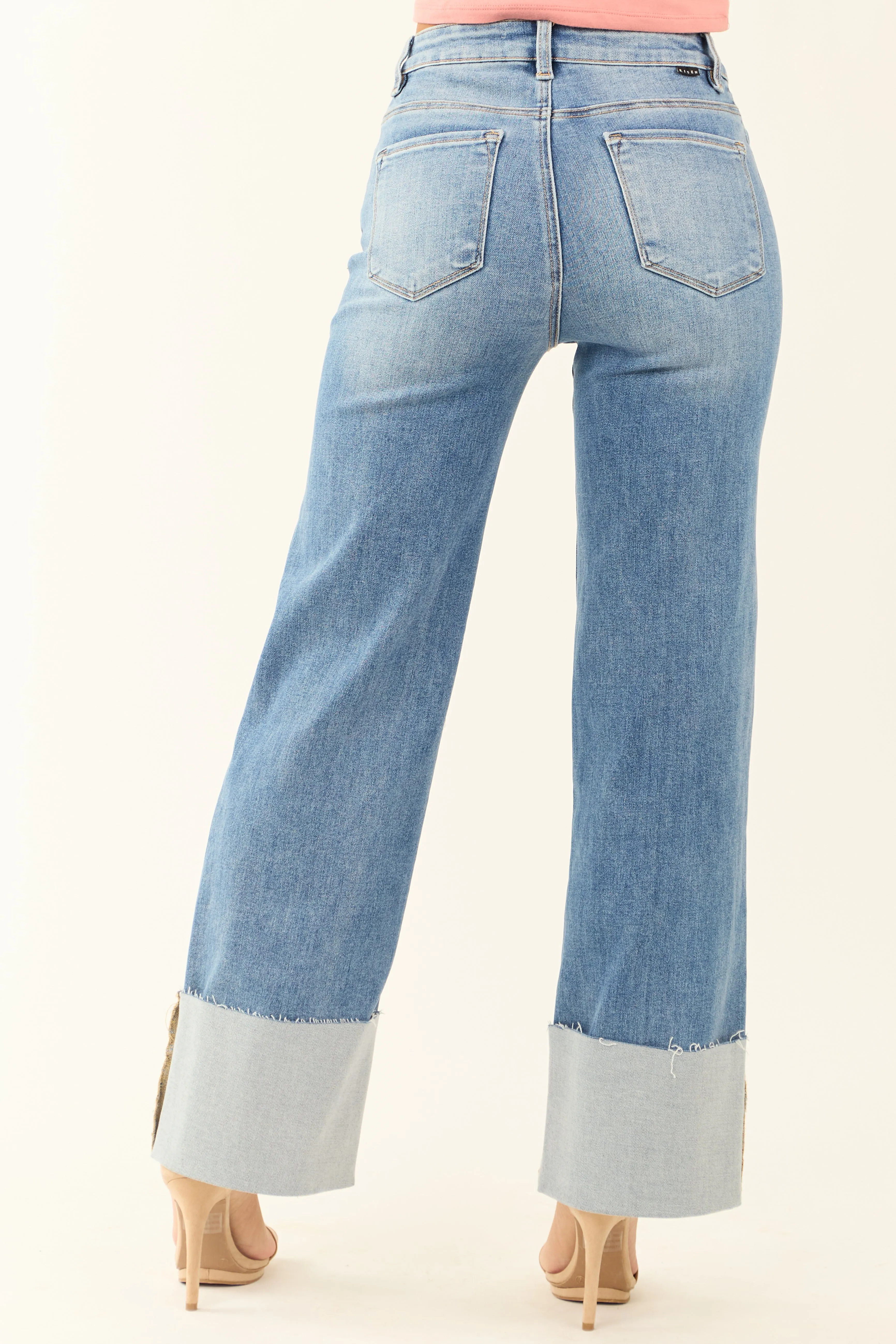Risen Medium Wash Stretchy Cuffed Wide Jeans sold by Lime Lush product image thumbnail 4