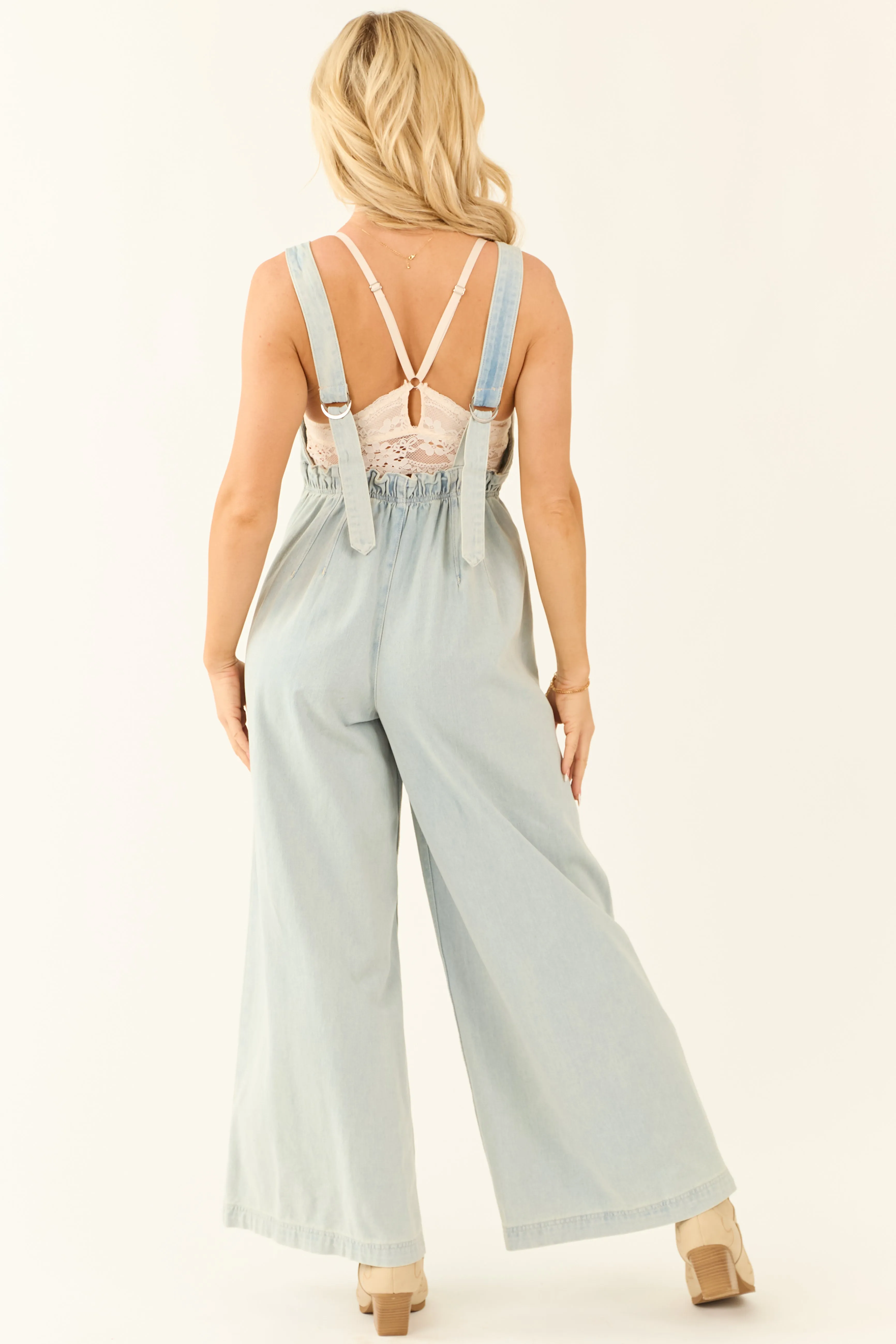 Light Wash Denim Scoop Neck Wide Leg Jumpsuit sold by Lime Lush product image thumbnail 5