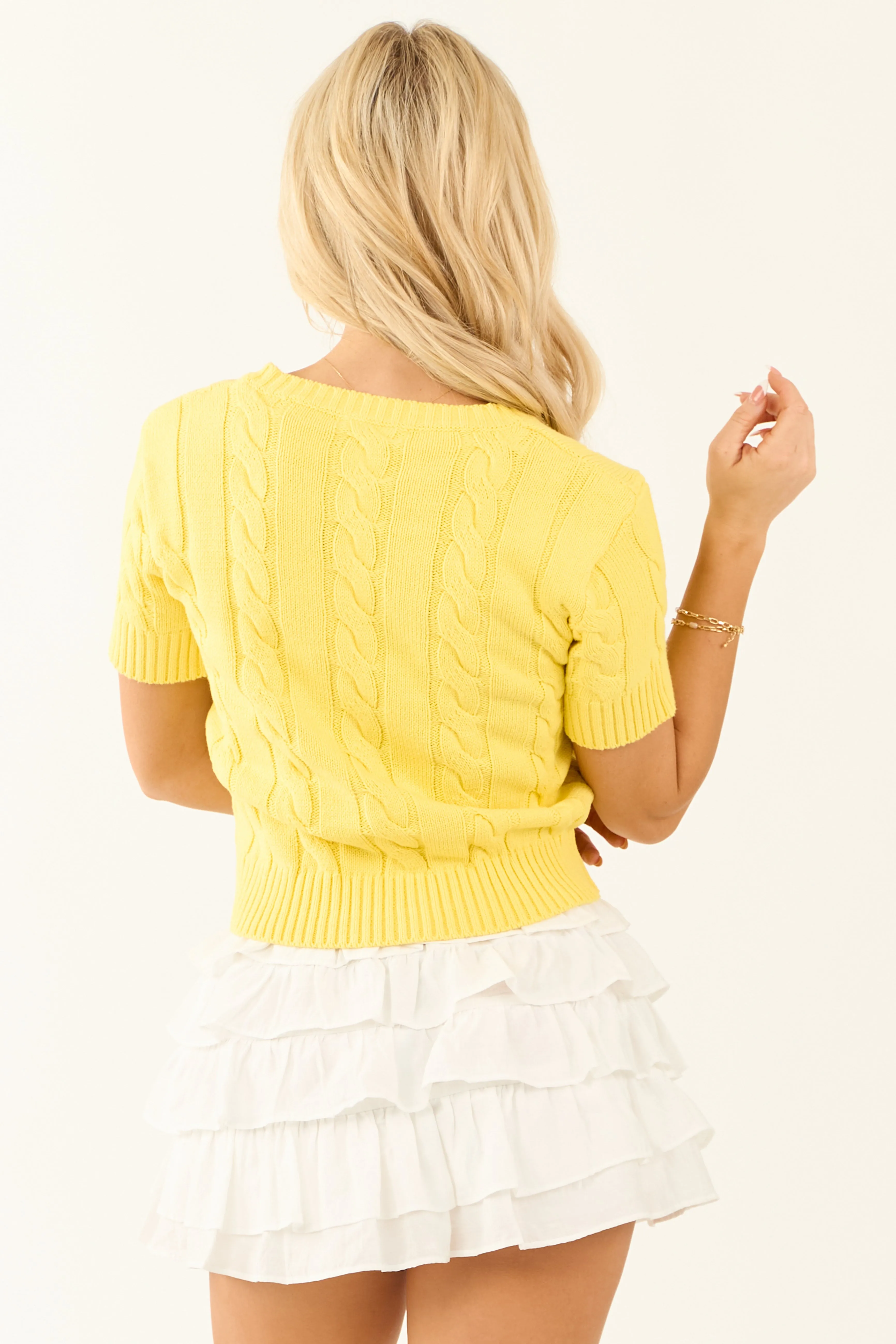 Canary Yellow Button Up Short Sleeve Cardigan sold by Lime Lush product image thumbnail 5