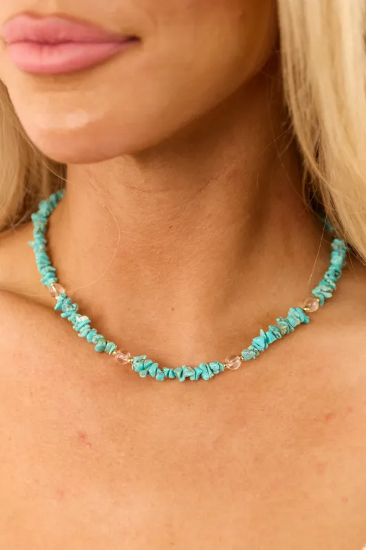 Turquoise Speckled Pebble Beaded Necklace sold by Lime Lush
