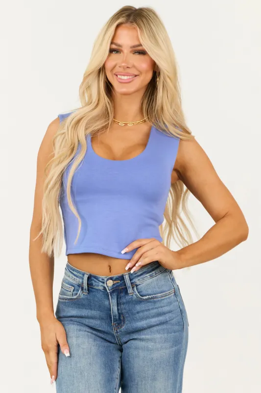 Cornflower Luxe Knit Scoop Neck Cropped Built-In Support Top sold by Lime Lush