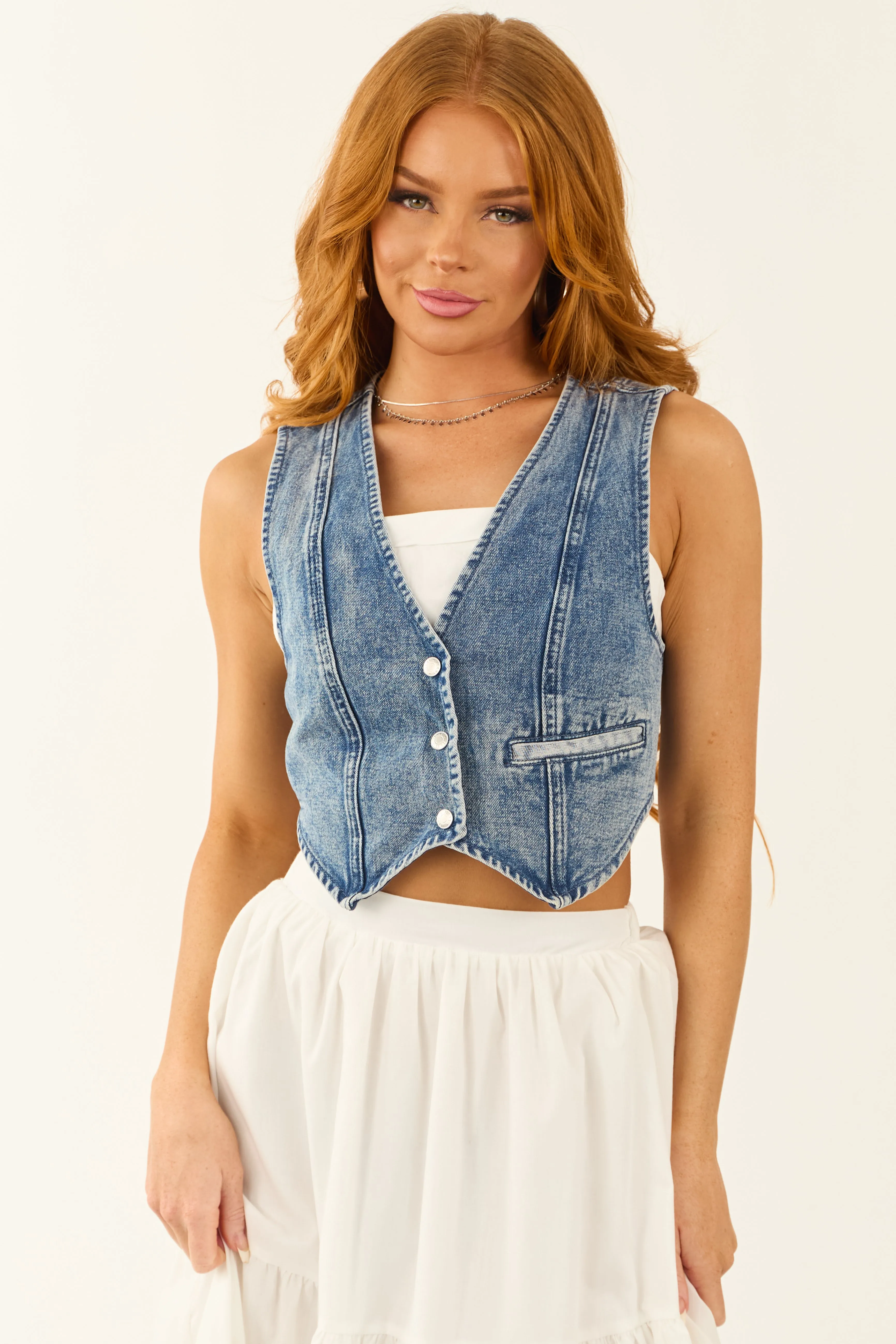 Medium Wash Vintage Denim Button Up Vest sold by Lime Lush