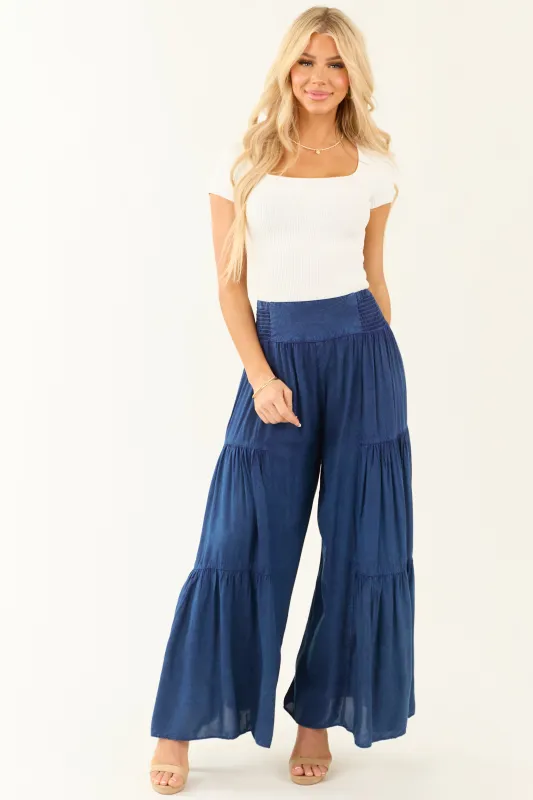 Ocean Mineral Wash Tiered High Waisted Palazzo Pants sold by Lime Lush