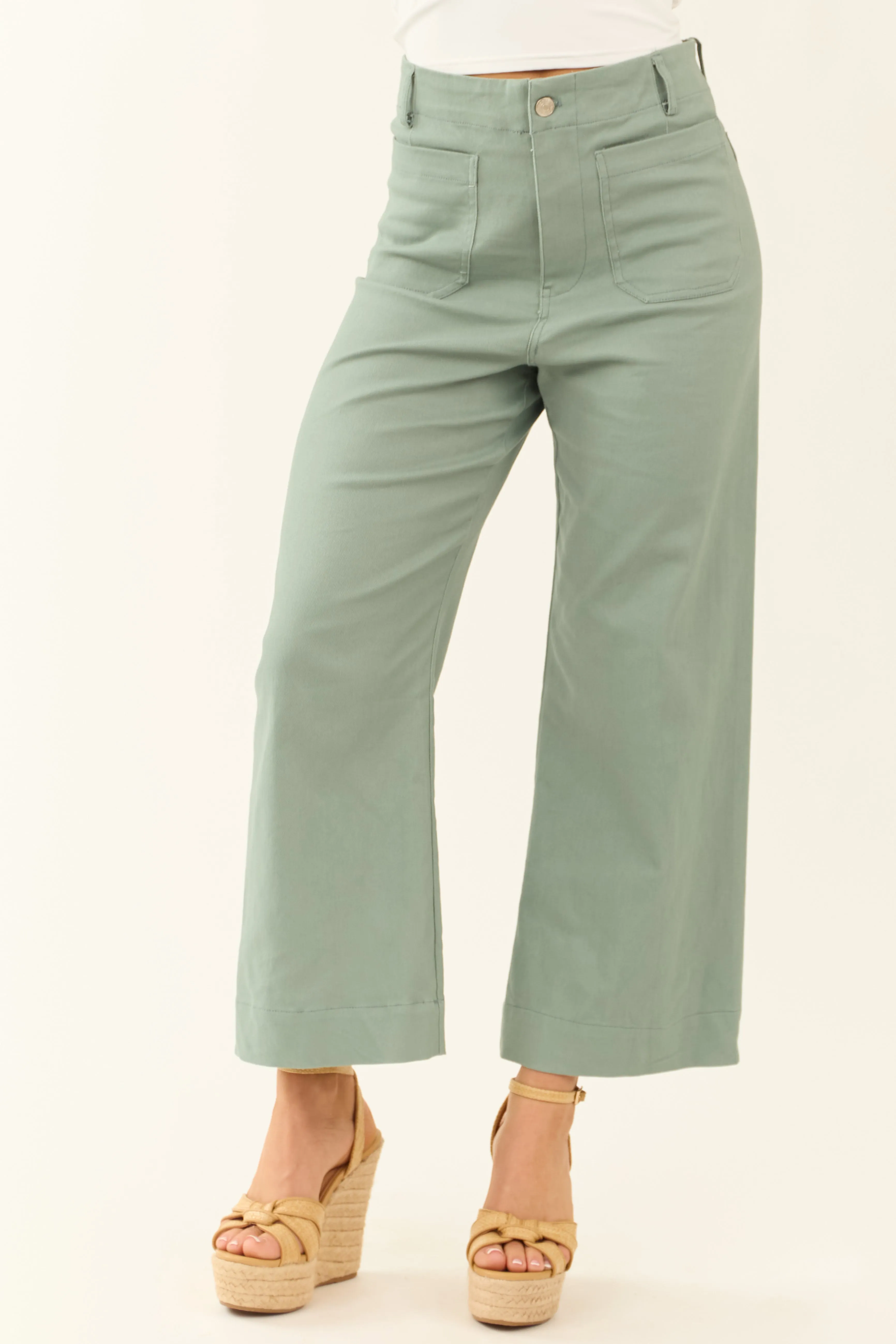 Sage Soft Washed Wide Leg Denim Jeans sold by Lime Lush