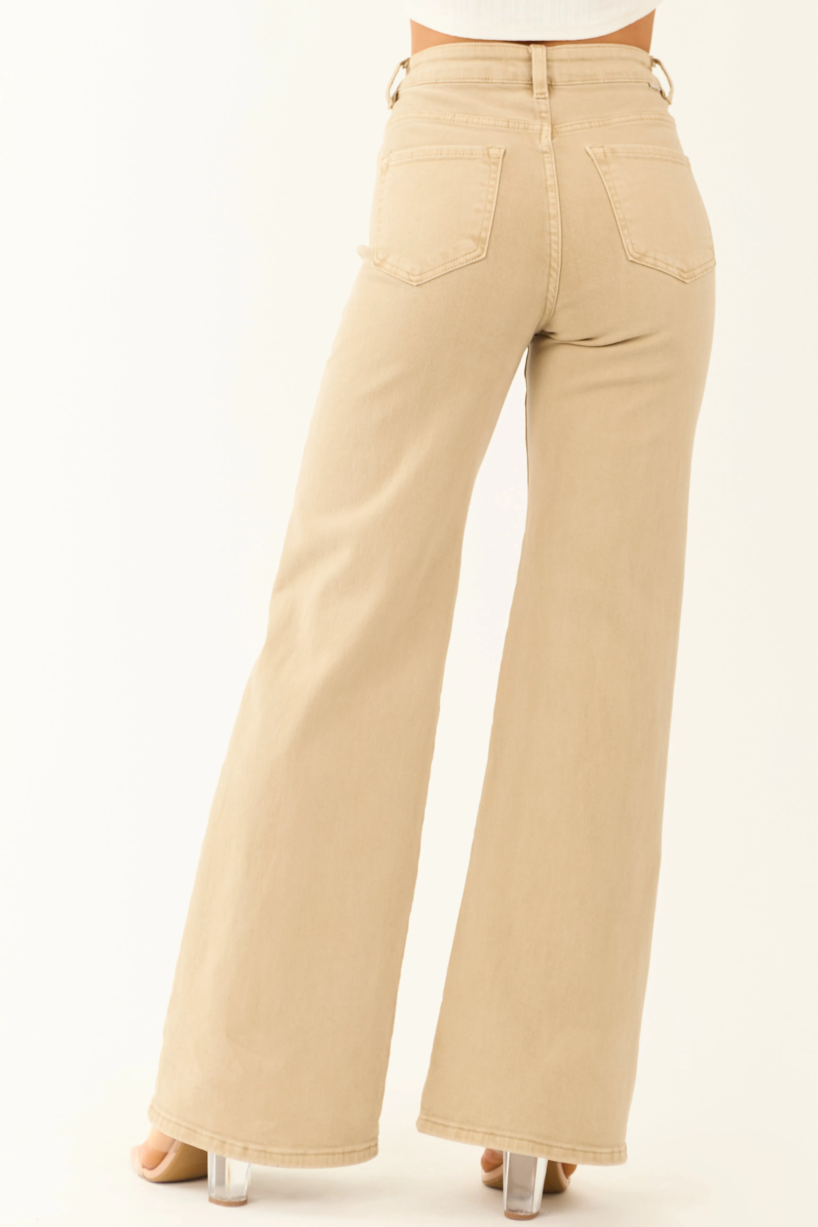 Risen Beige Tummy Control Wide Leg Stretchy Jeans sold by Lime Lush product image thumbnail 4