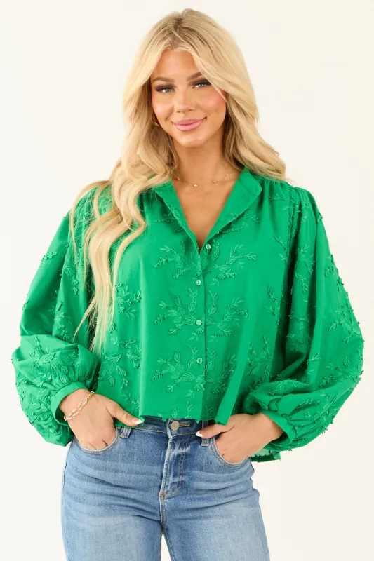 Jade Floral Embroidery Button Down Long Sleeve Top sold by Lime Lush