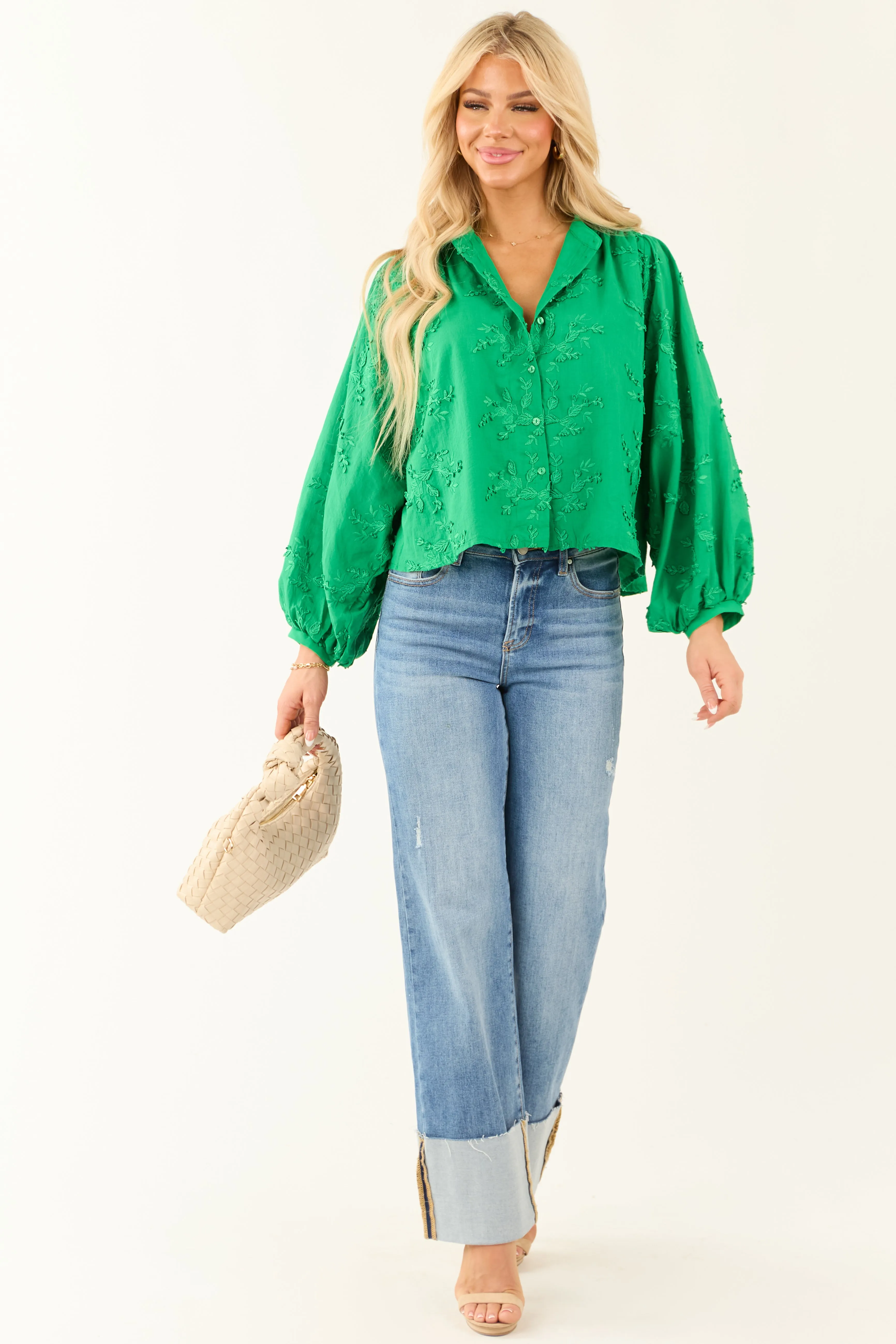Jade Floral Embroidery Button Down Long Sleeve Top sold by Lime Lush product image thumbnail 3