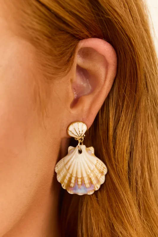 Ivory and Gold Double Clam Shell Dangle Earrings sold by Lime Lush