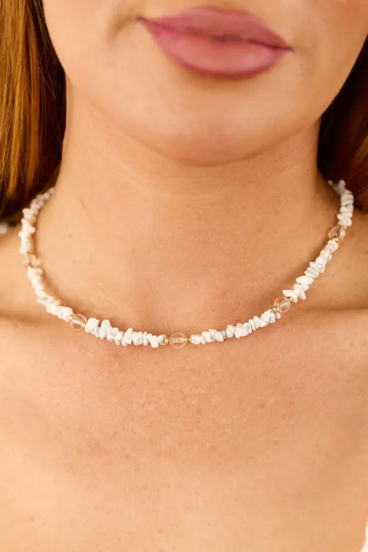 Off White Speckled Pebble Beaded Necklace sold by Lime Lush