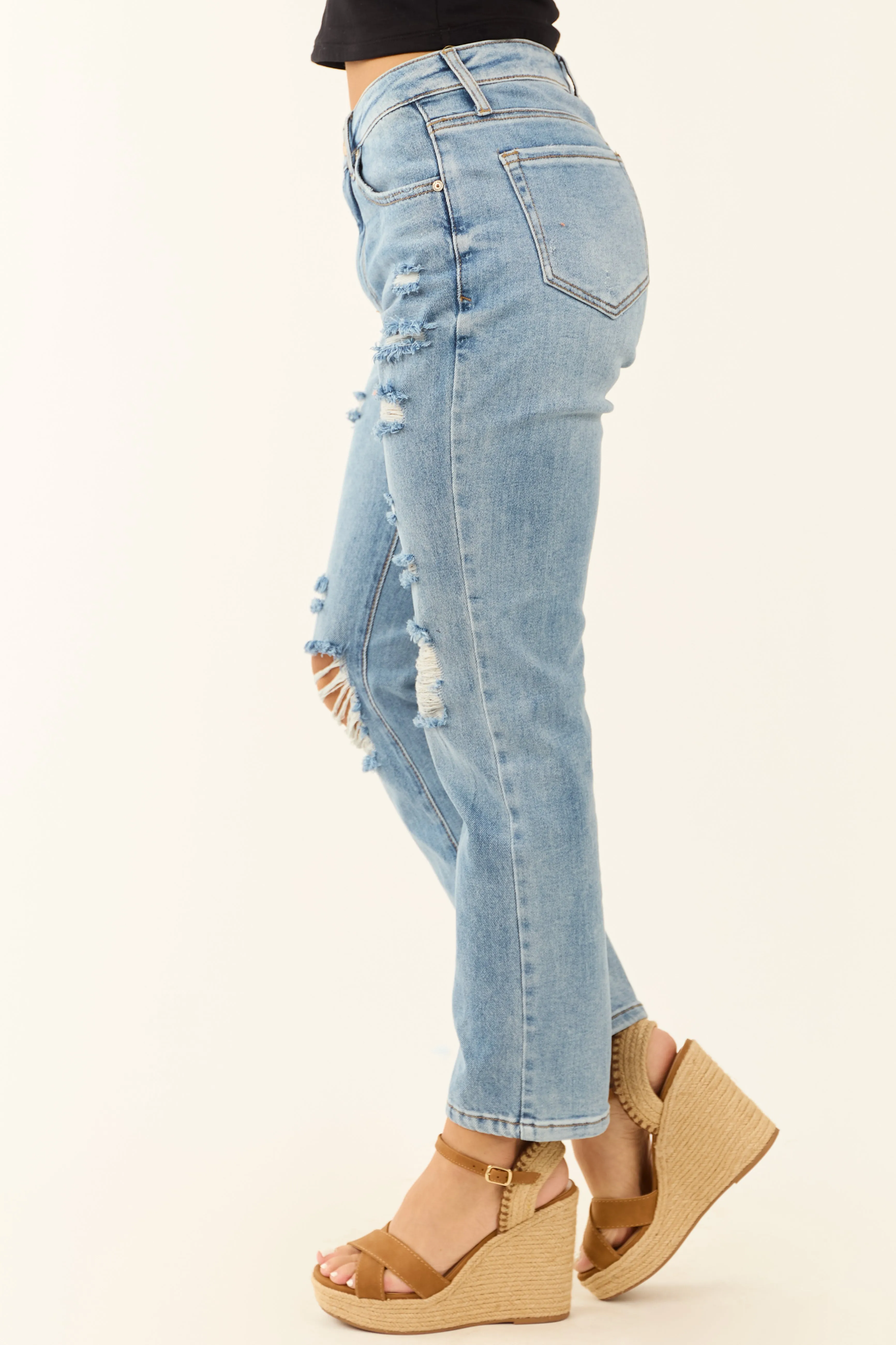 Special A Distressed Medium Wash Straight Jeans sold by Lime Lush product image thumbnail 3