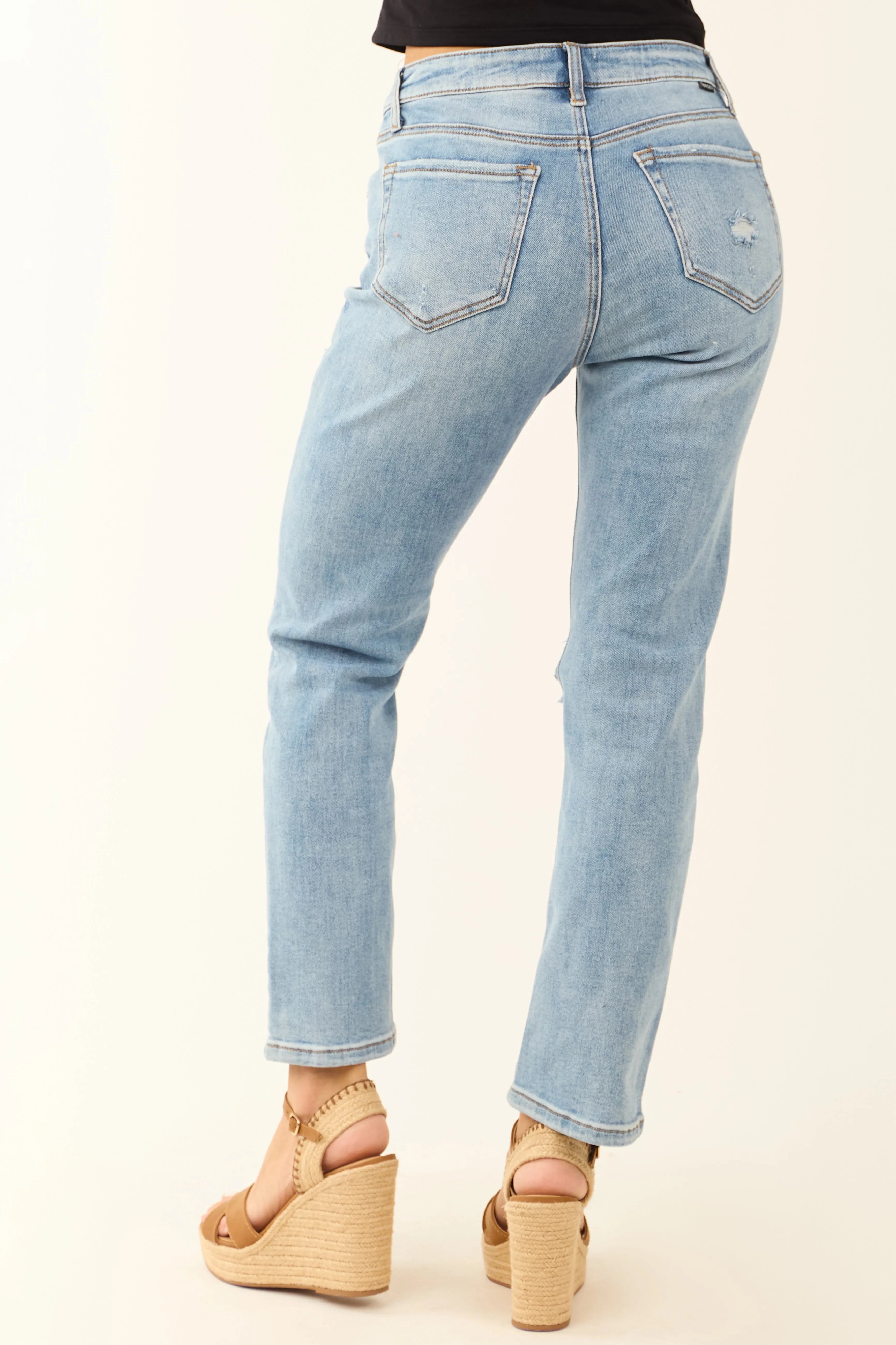 Special A Distressed Medium Wash Straight Jeans sold by Lime Lush product image thumbnail 4