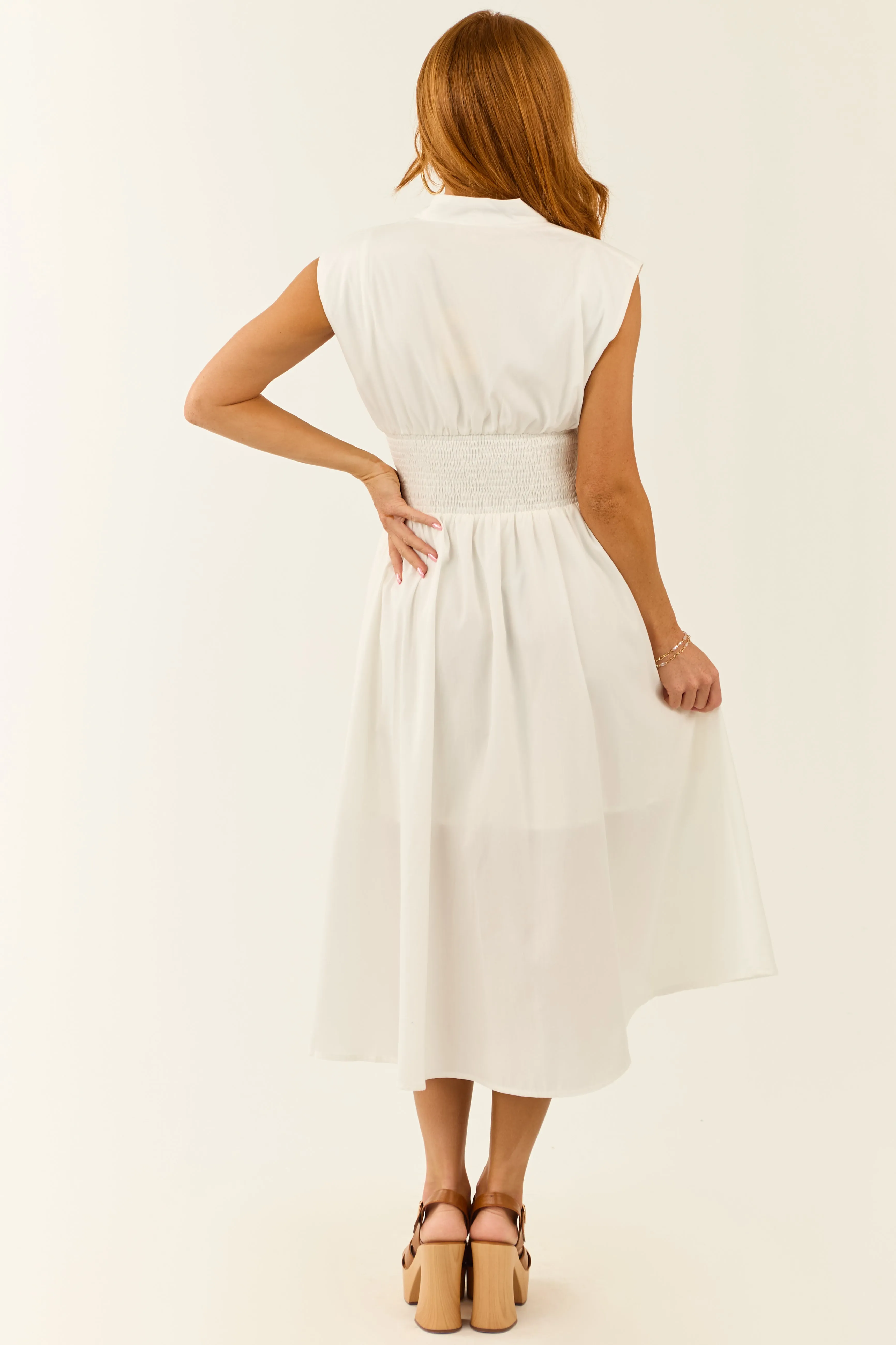 Ivory Sleeveless V Neck Zipper Front Midi Dress sold by Lime Lush product image thumbnail 5