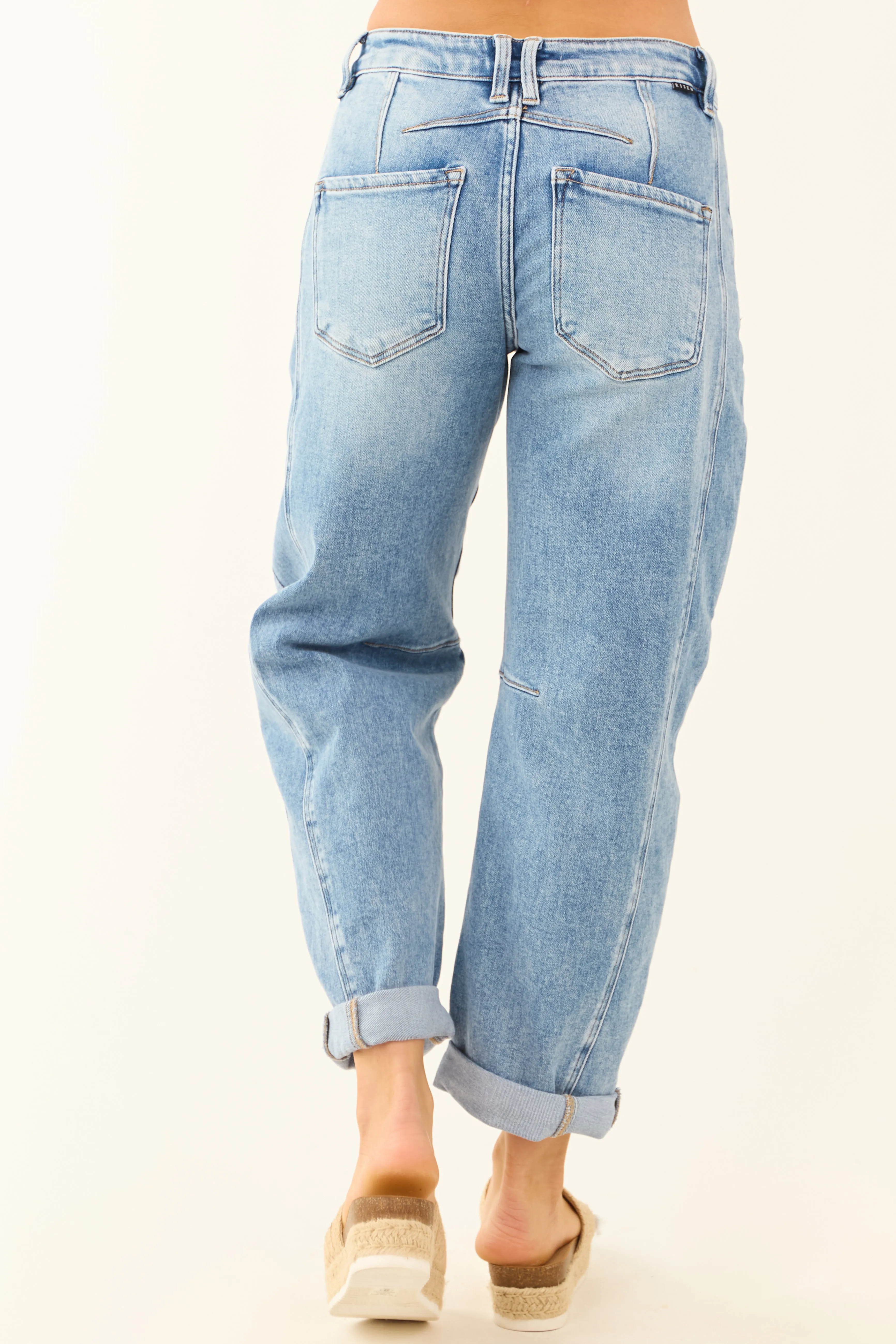 Risen Stretchy Medium Wash Cuffed Barrel Jeans sold by Lime Lush product image thumbnail 4