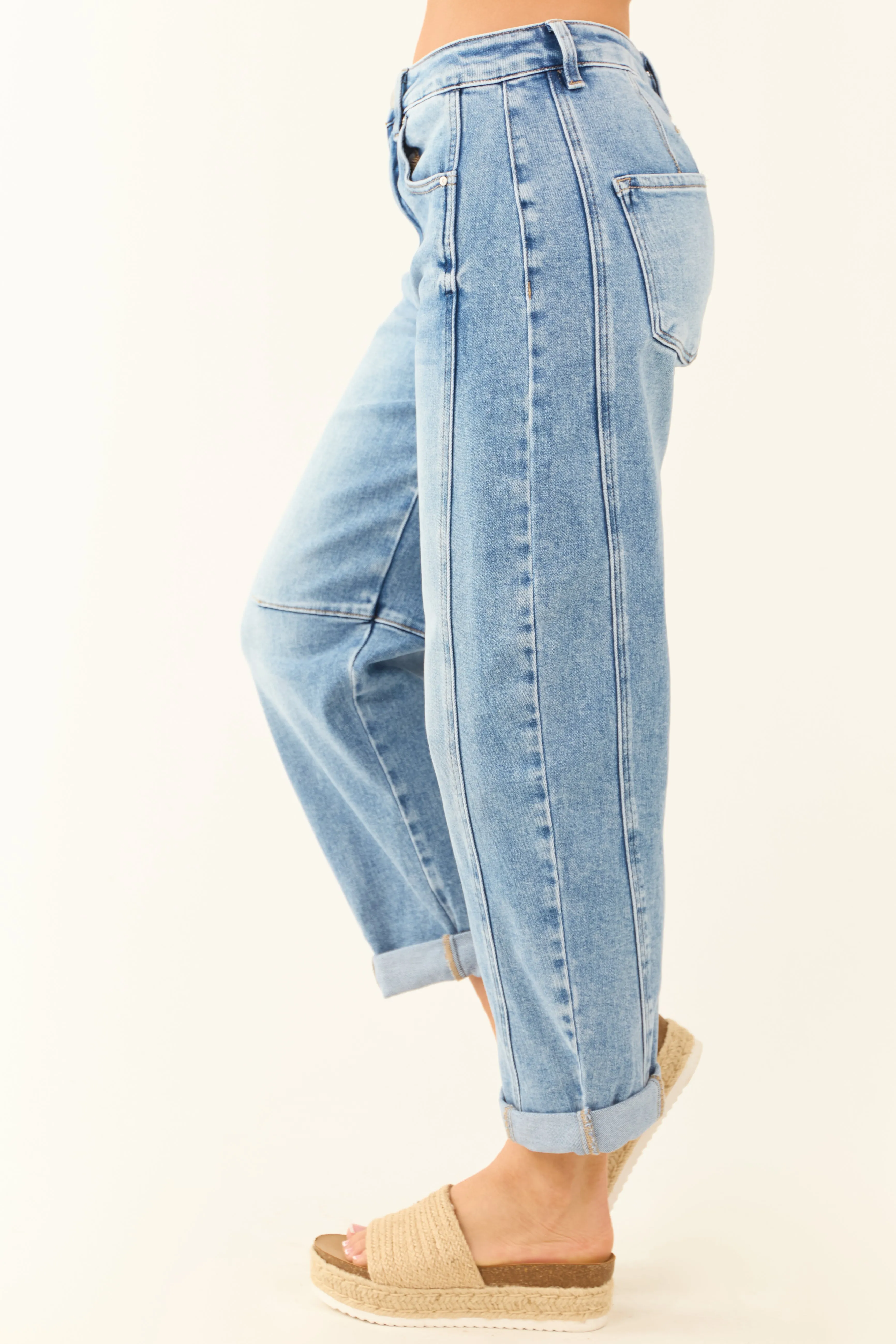 Risen Stretchy Medium Wash Cuffed Barrel Jeans sold by Lime Lush product image thumbnail 3